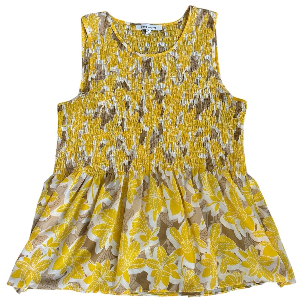 Rose & Olive Yellow Floral Smocked Tank